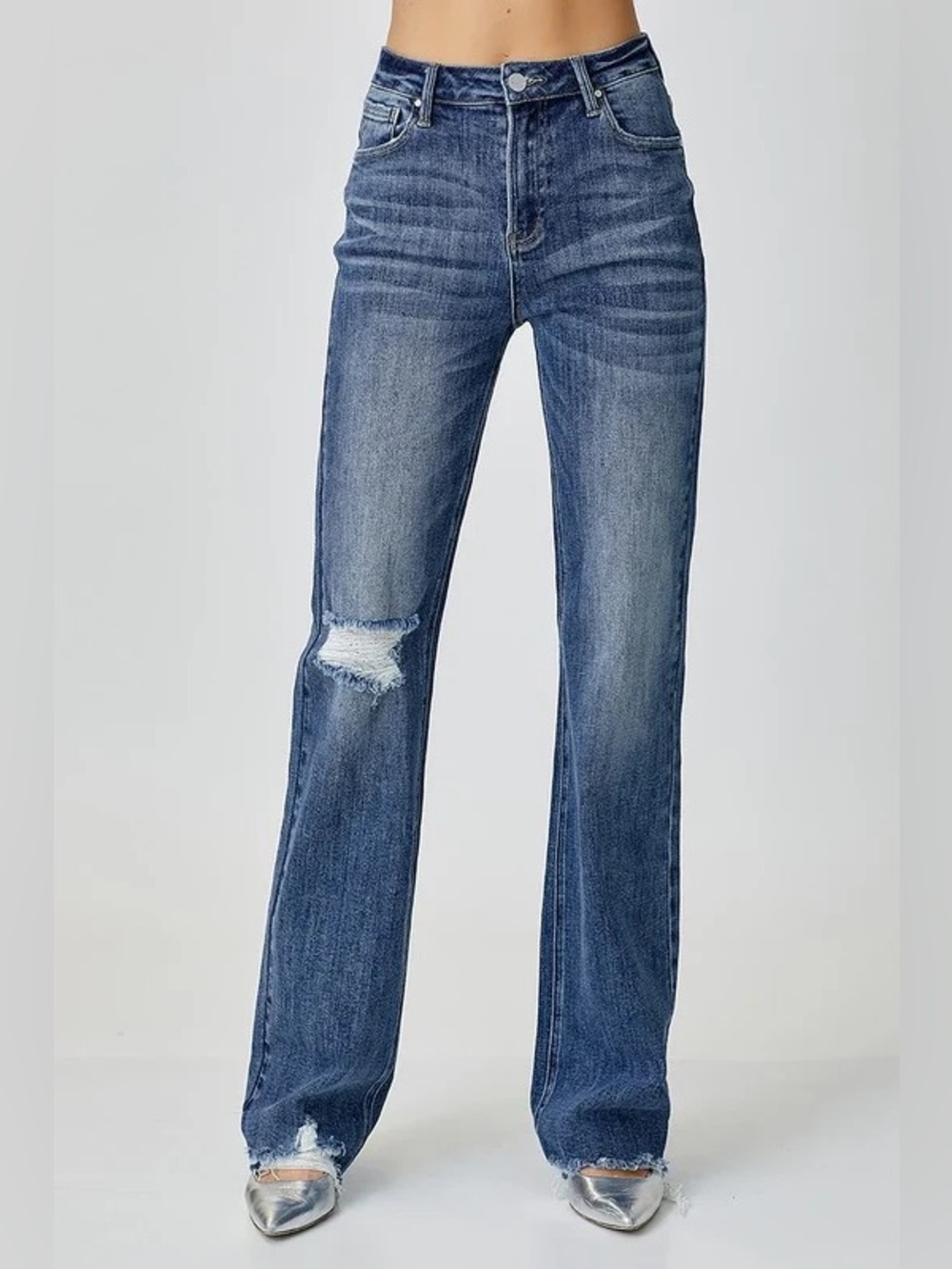 NWT Risen Jeans Size 15/32 Dark Wash Distressed Straight Leg Raw Hem RDP5132